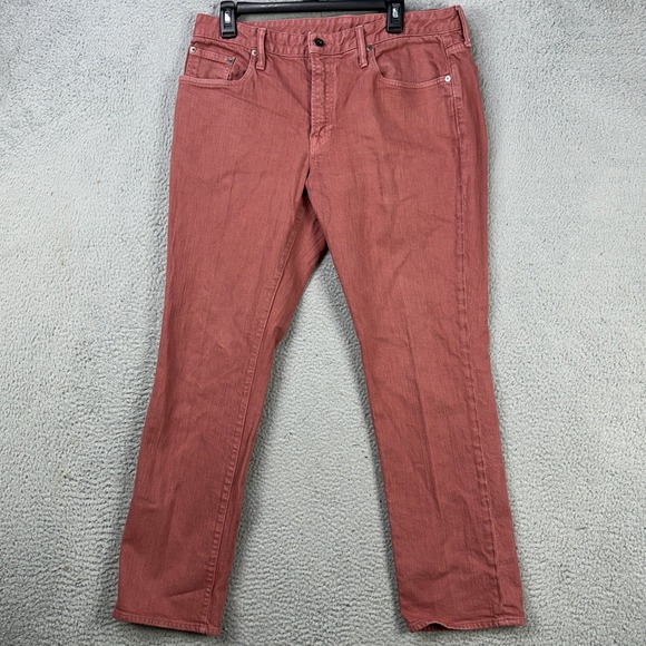 Bonobos Mens Travel Jeans 35X30 Maroon Slim Straight 5 Pocket Stretch Denim Pant